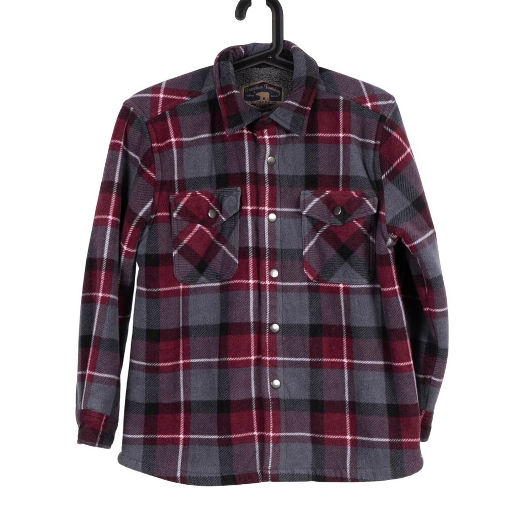Freedom Foundry Dry Goods Fleece Jacket L 14 16 Plaid Red Gray Snap Plush Lining
